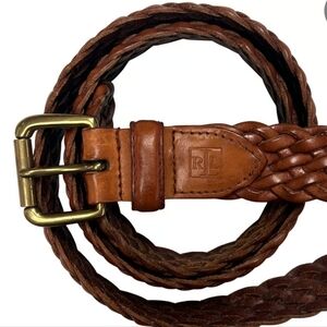 Lauren Ralph Lauren $181 Braided Leather Belt Size 38 (95cm) Brown Brass Buckle